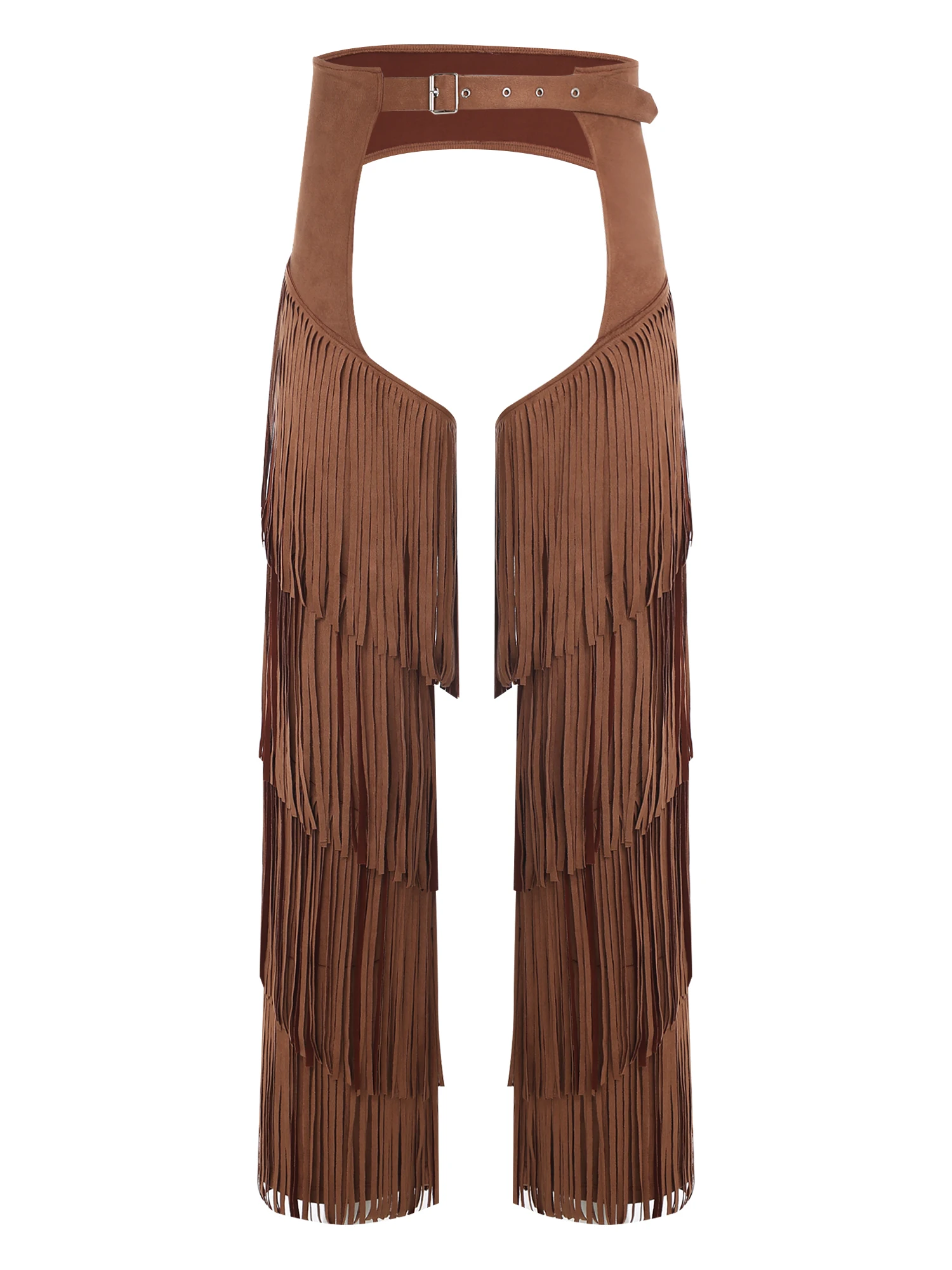 Men Western Cowboy Cosplay Costumes Open Crotch Pants Layered Fringe Buttless Style Motorcycle Pants for Raves Parties