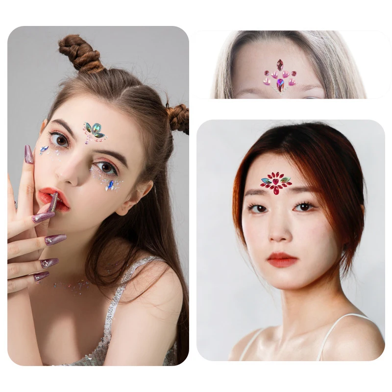 เซ็กซี่เพชร Face Tattoo สติกเกอร์สีสัน Glitter คริสตัล Party Face Decal 3d Self-Adhesive Rhinestones Face Jewel Sliders