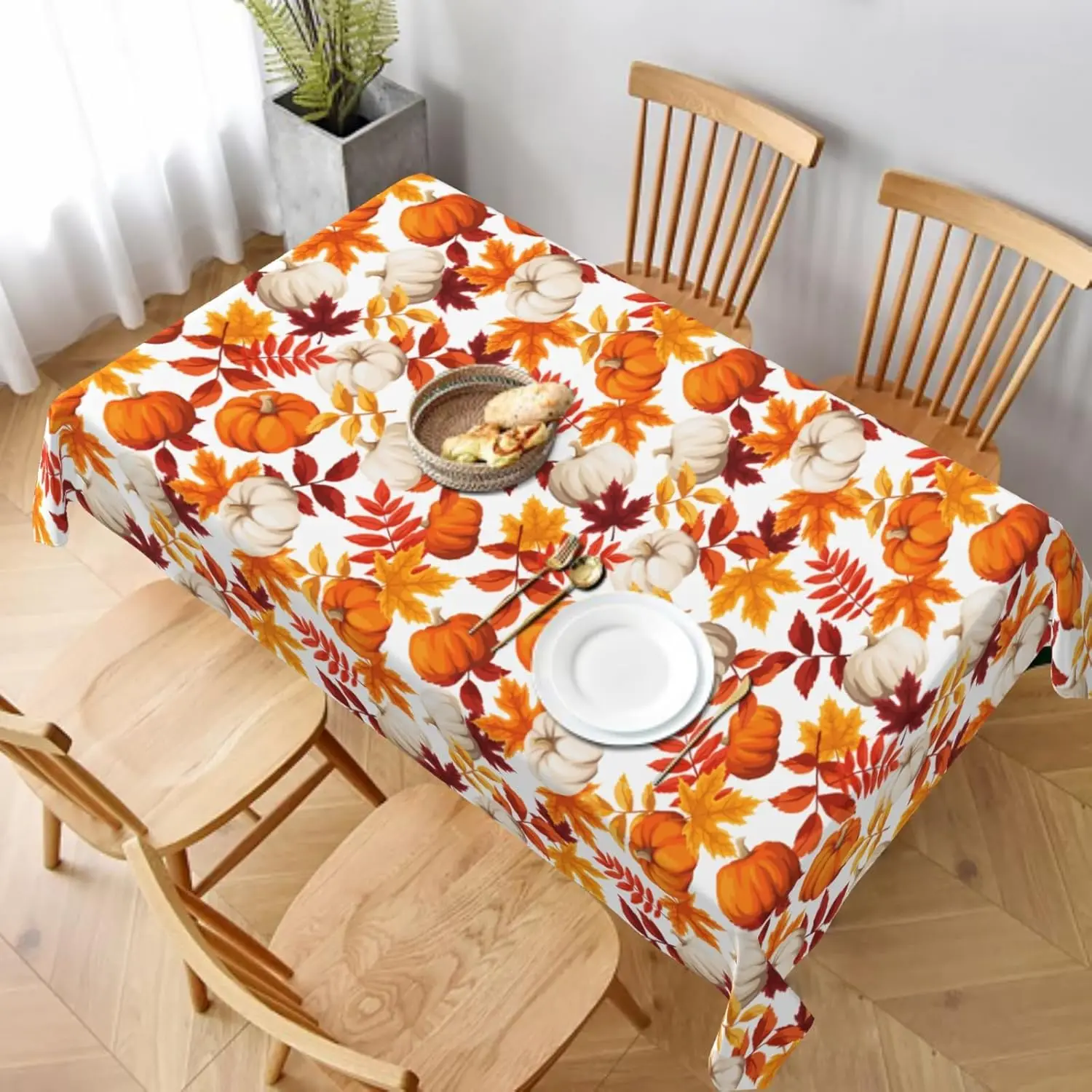 Fall Harvest Pumpkin Maple Leaf Rectangle Waterproof Tablecloth Table Decor Farmhouse Kitchen Dining Tablecloth Party Decor