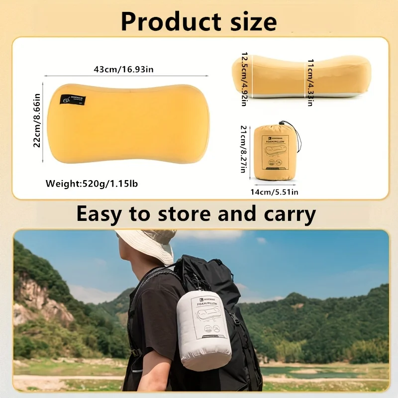Foldable Camping Pillow Memory Foam Cervical Pillow Portable Outdoor Sleeping Pillows for Travel Napping Cool Camping Gear