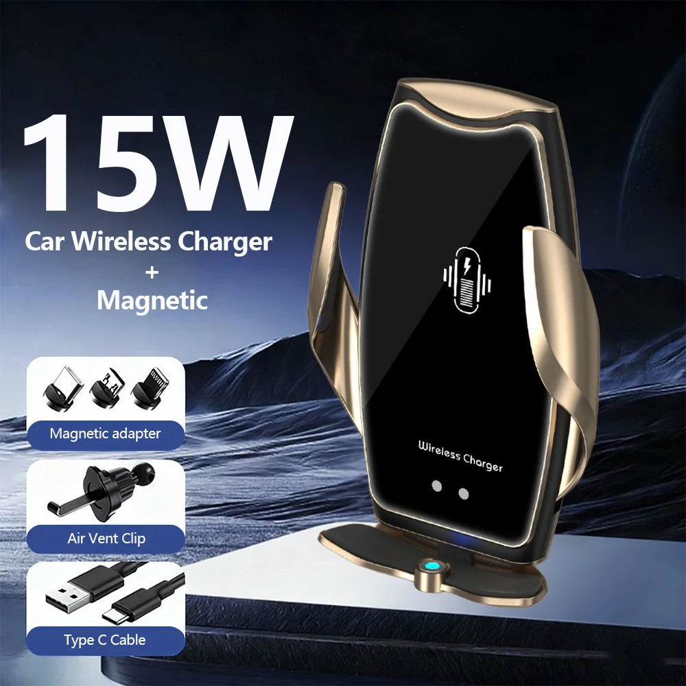 

Беспроводное автомобильное зарядное устройство 15 Вт, быстрая зарядка, автоматический зажим, держатель для телефона, крепление вентиляционного отверстия для iPhone 15 14 13 Galaxy S23 S22 Ultra Note 20