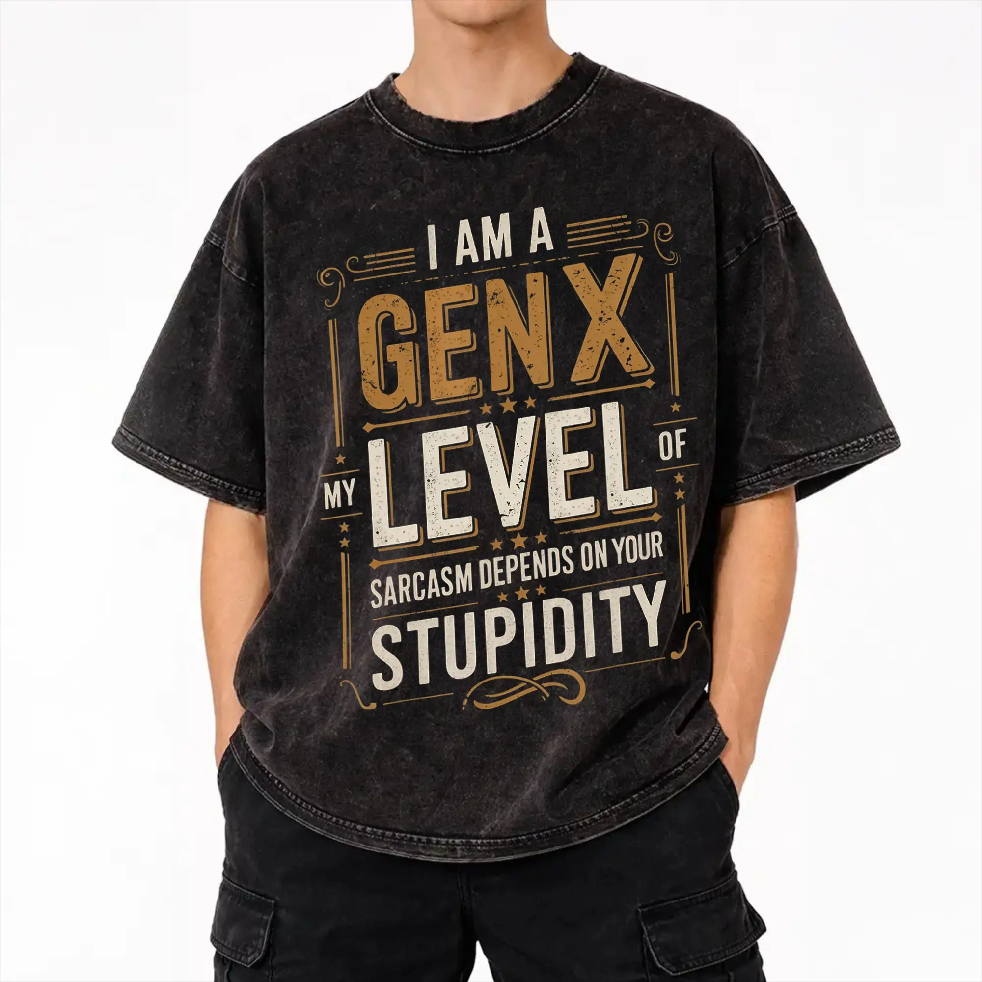 Level of Sarcasm Depends On Humor Generation X Funny Gen X Apparel Washed T Shirt Men Women Streetwear Hip Hop T-Shirts
