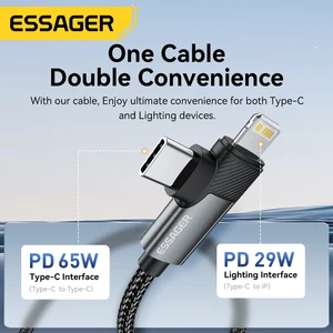 Essager 2 in 1 USBタイプCケーブル65W PD高速充電ワイヤタイプCからiPhone 15 14 Pro Max MacBook iPad Xiaomi 10ベストセールスUSB 2IN1 -8