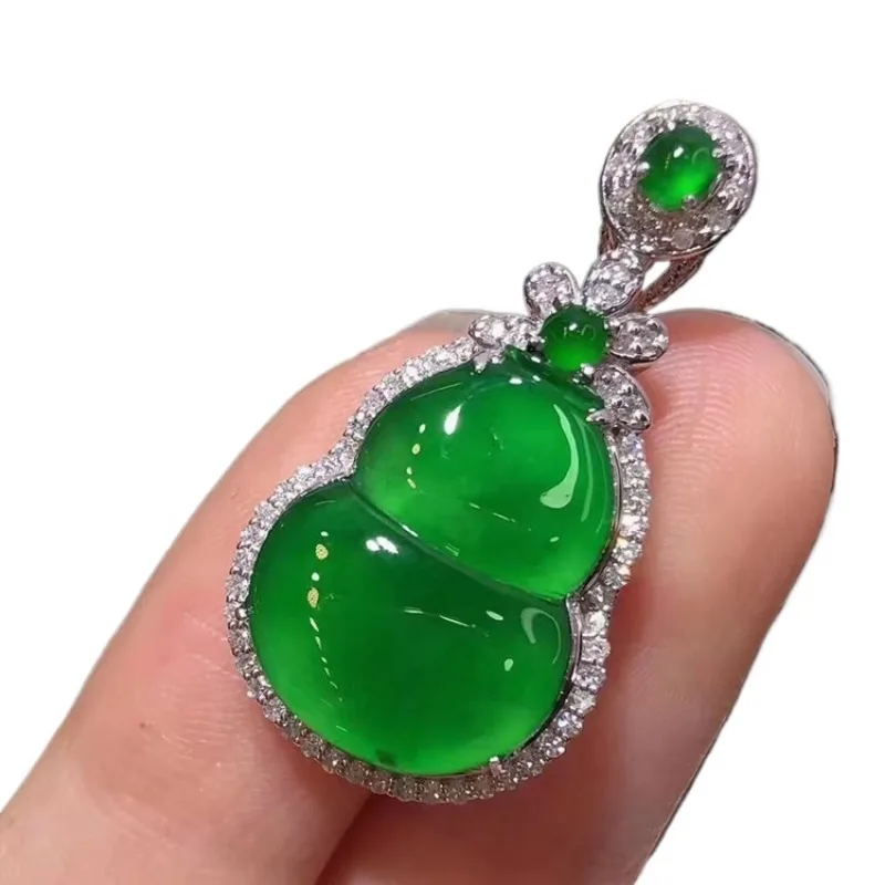 

Zhengyang green ice seed natural jadeite gourd jade pendant