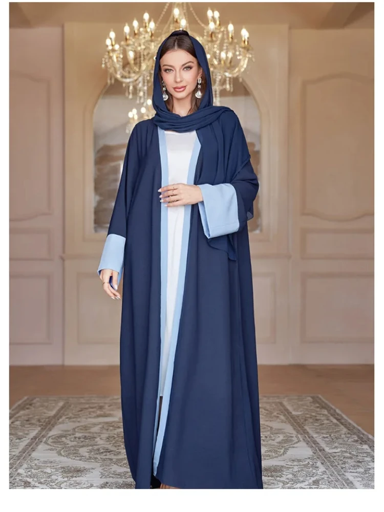 Abaya muçulmana com lenço feminino, Eid, manga comprida, Marrocos, vestido de festa árabe, robe longo, Dubai, Abayas, vestidos de kaftan modestos