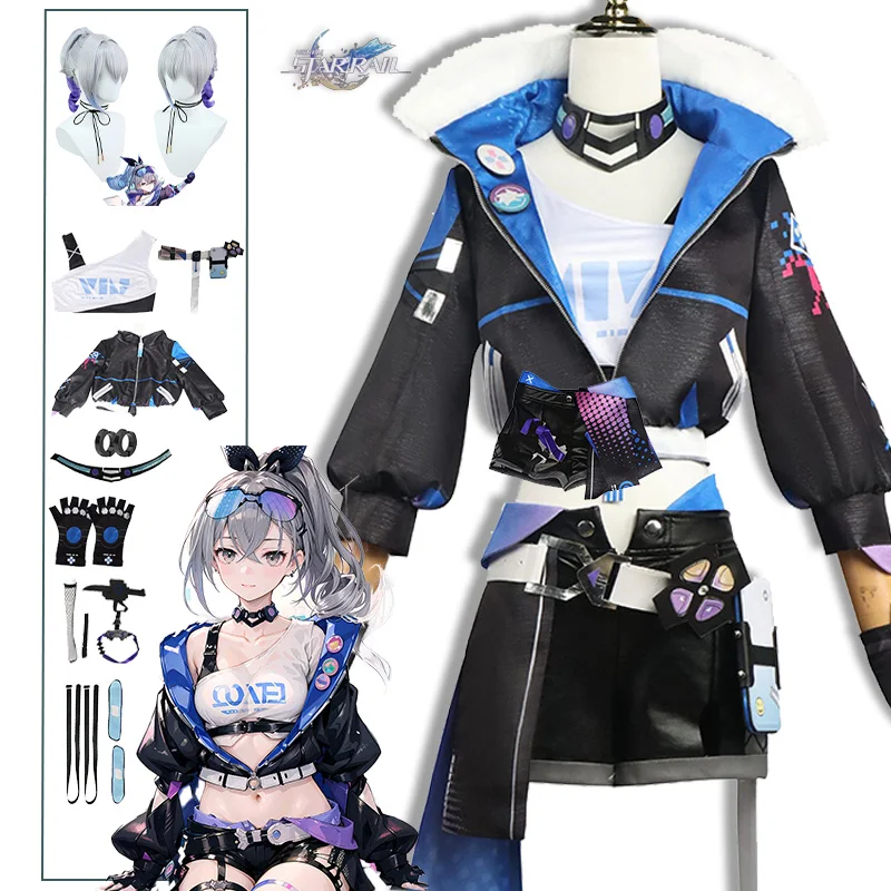 Silber Wolf Cosplay Honkai Star Rail Kostüm Perücke Spiel Uniform Brille Ohrringe Stellar Jäger Hacker Halloween Party Frauen