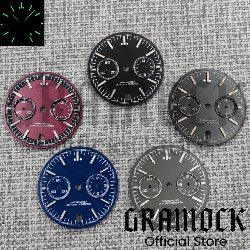 

GRAMOCK Новый 31,5 мм черный/бордовый красный/темно-синий/серый Pelagos хронограф Cyclist VK64 набор циферблат C3 светящийся механизм VK64