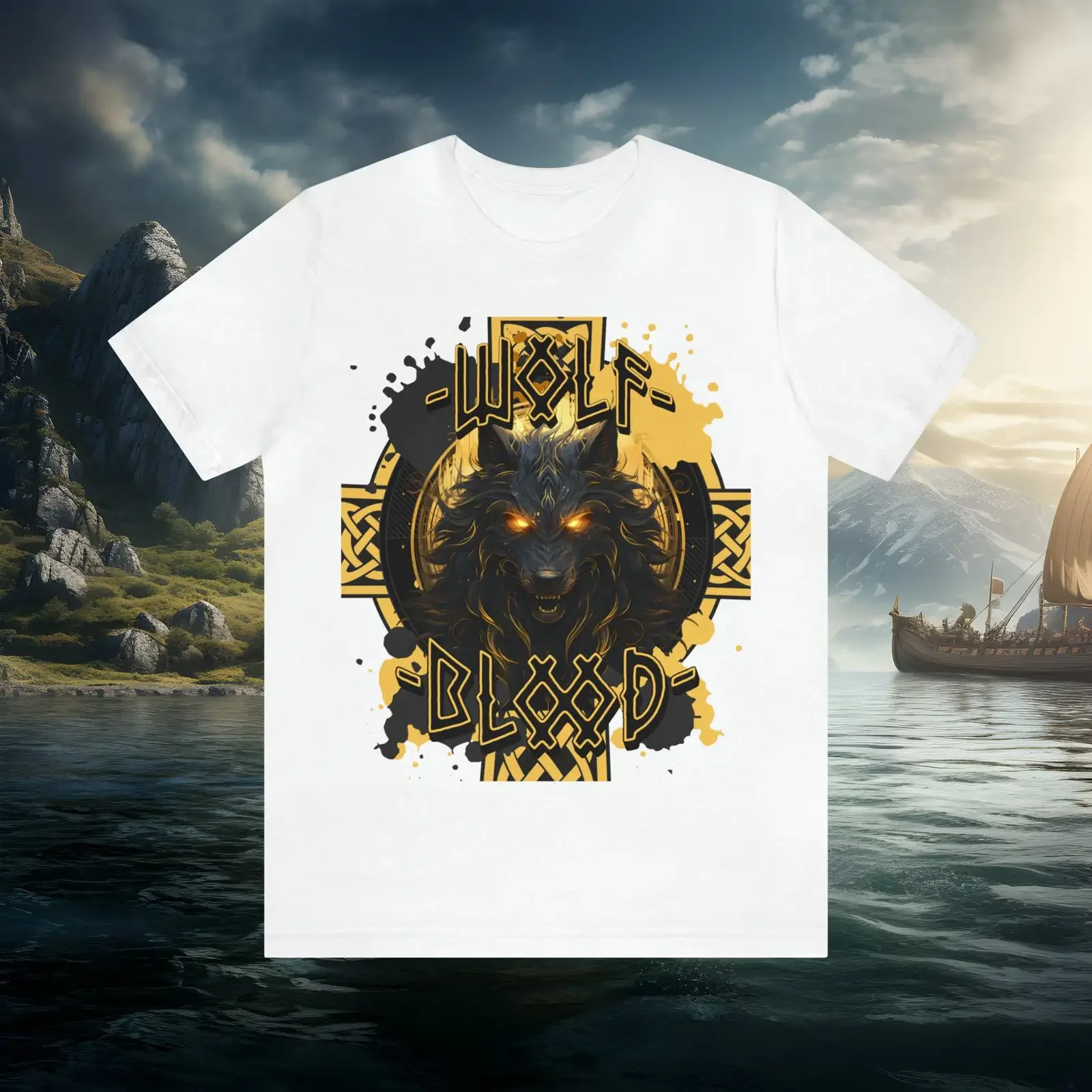 Wolf Blood Viking T Shirt with Fenrir Motif Symbol of Strength and Power vintage Washed Soft Slightly Casual Comfortable