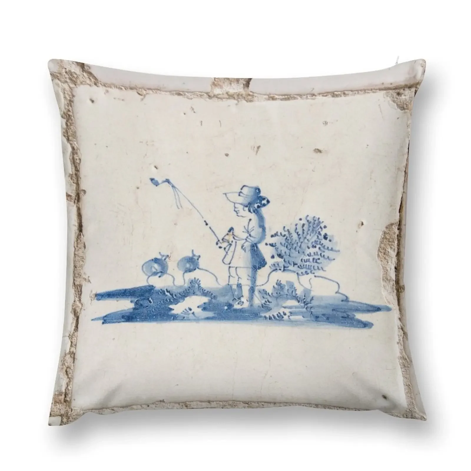 Vintage Delft blue tile with fisherman Throw Pillow Decorative pillowcase christmas pillowcases pillow