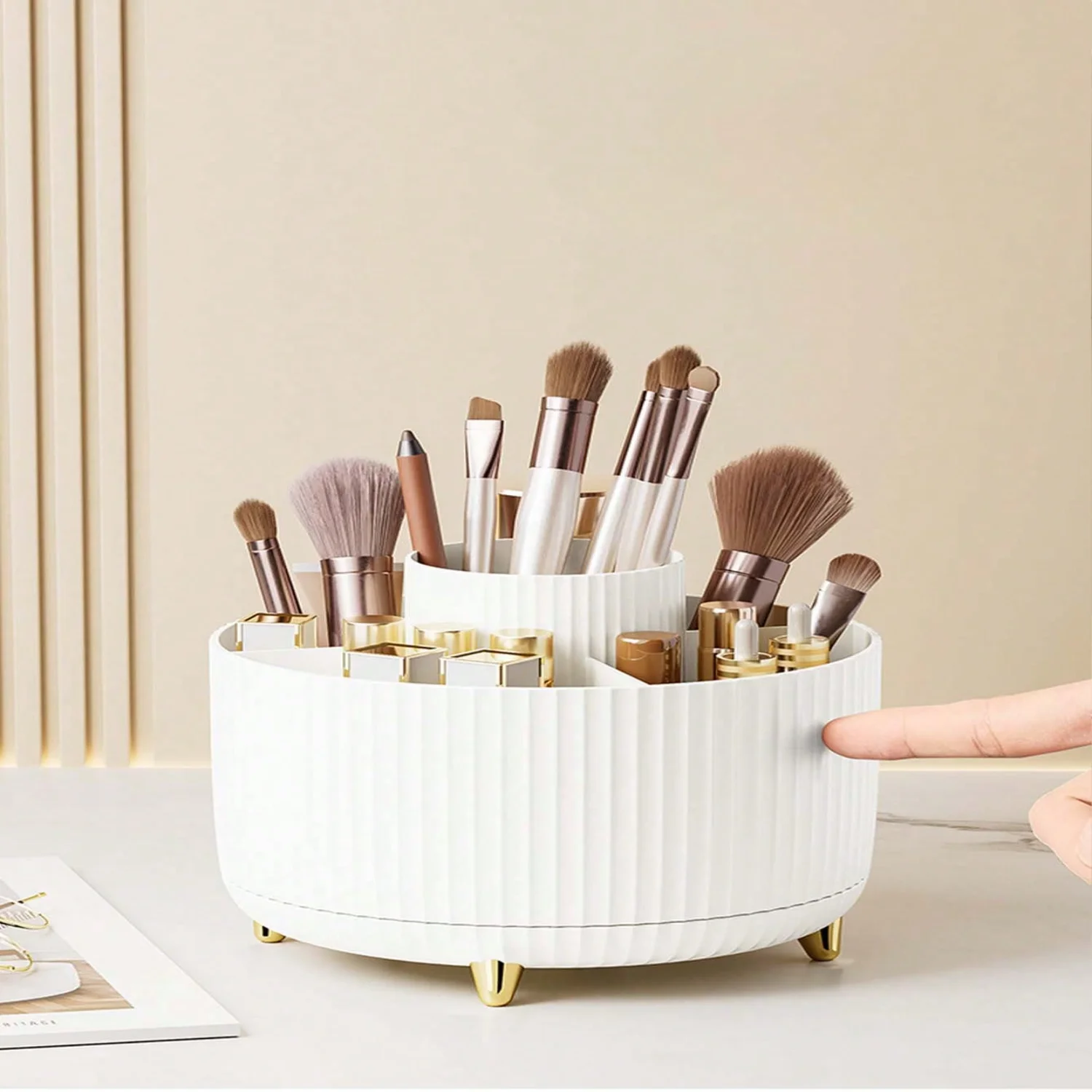 Desktop Rotating Makeup Brush  Cylinder Cosmetic Organizer Stand For Table With Multiple Compartments Eyeshadow Brush Lipstick H