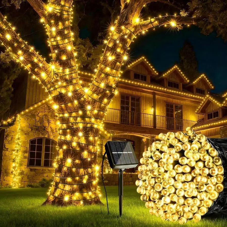 660 LED Total Solar Christmas String Lights 6 Pack, IP65 Waterproof 8 Lighting Modes Outdoor Fairy Lights for Yard Party Decor