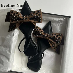 Bow Rhinestone Back Strap Sandals Pointed Toe Flat with Side Air Slingback Patchwork Shoes Shallow Sexy Spicy Girl 2024 Newest