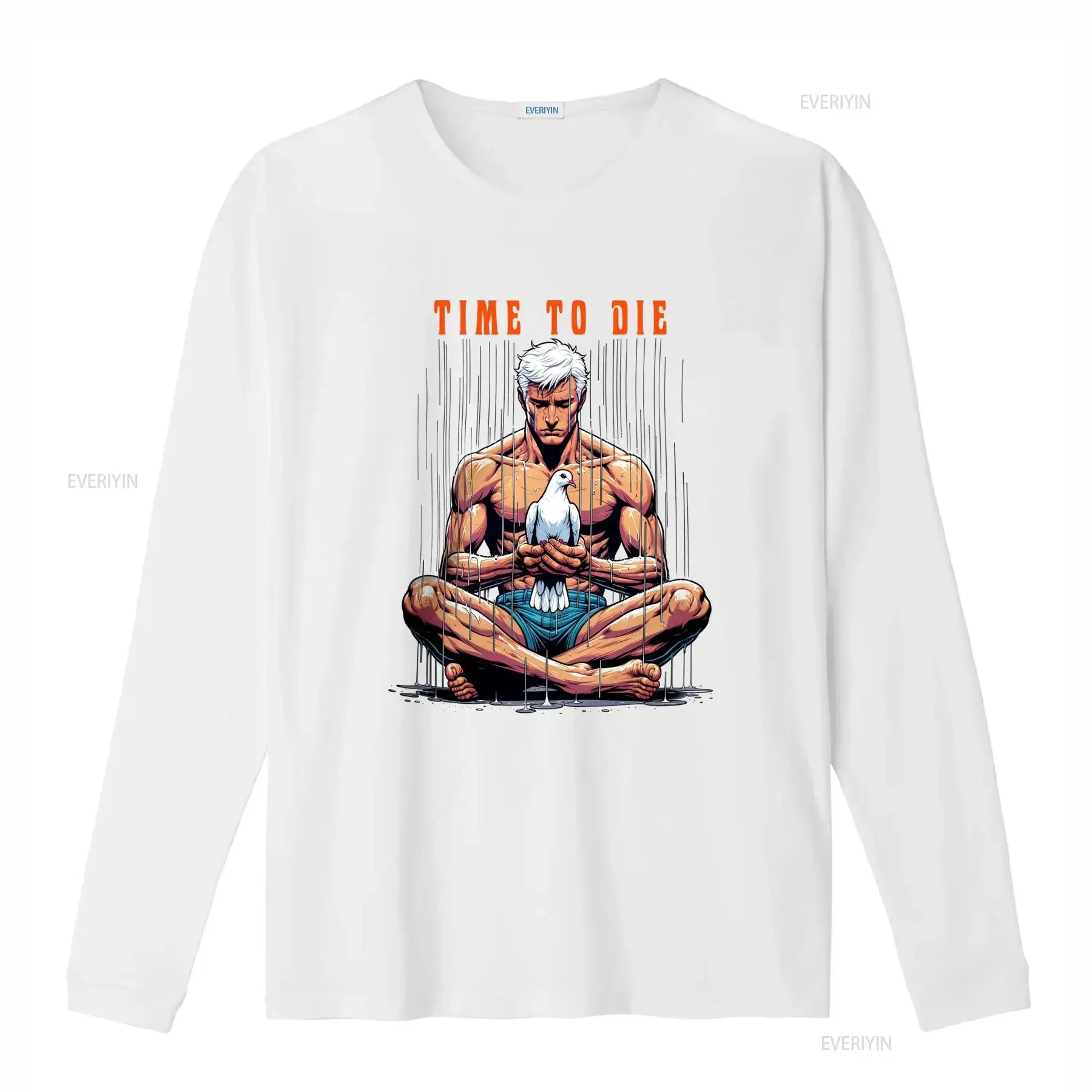 Cool Streetwear Comic Style Time To Die Slogan Muscular Man Holding Peace Dove Print Casual T Shirt vintage Washed homme