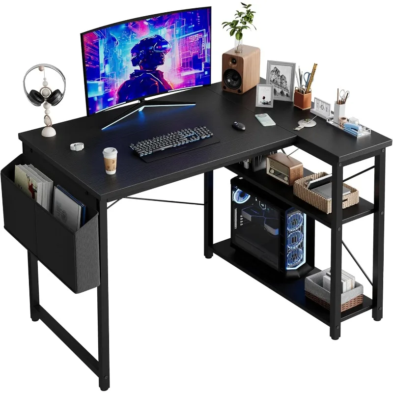 

Computer Desk with Reversible Shelves, 40 Inch Small Corner Desk with Storage Bag, Gaming Desk Computer Table Study Writing
