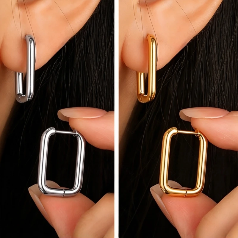 Gold + Silver Geometric Earrings 2 Pack | High Luxury Personality Simple and Versatile Stainless Steel Earrings Exquisite Gifts