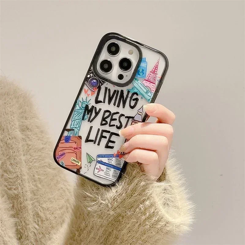 

2.0 Version Acrylic Upgrade Border Living My Best Life Phone Case Cover for IPhone 11 12 13 14 15 16 Pro Max Case