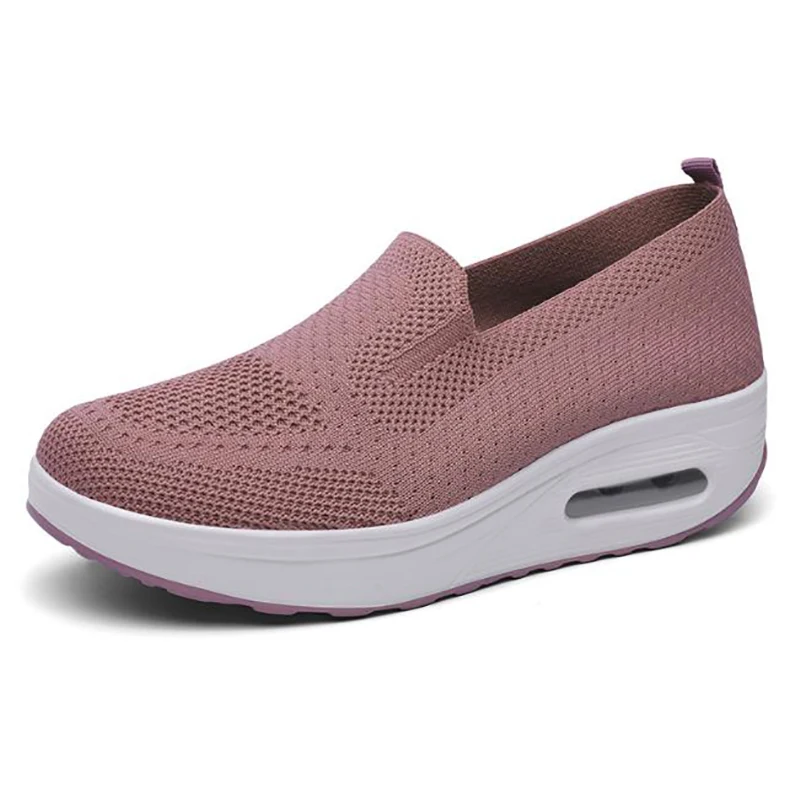 New Women Wedge Platform Air Cushion Flying Weaving Heighten Slip-ons Fashion Breathable Mesh Lightweight Shoes