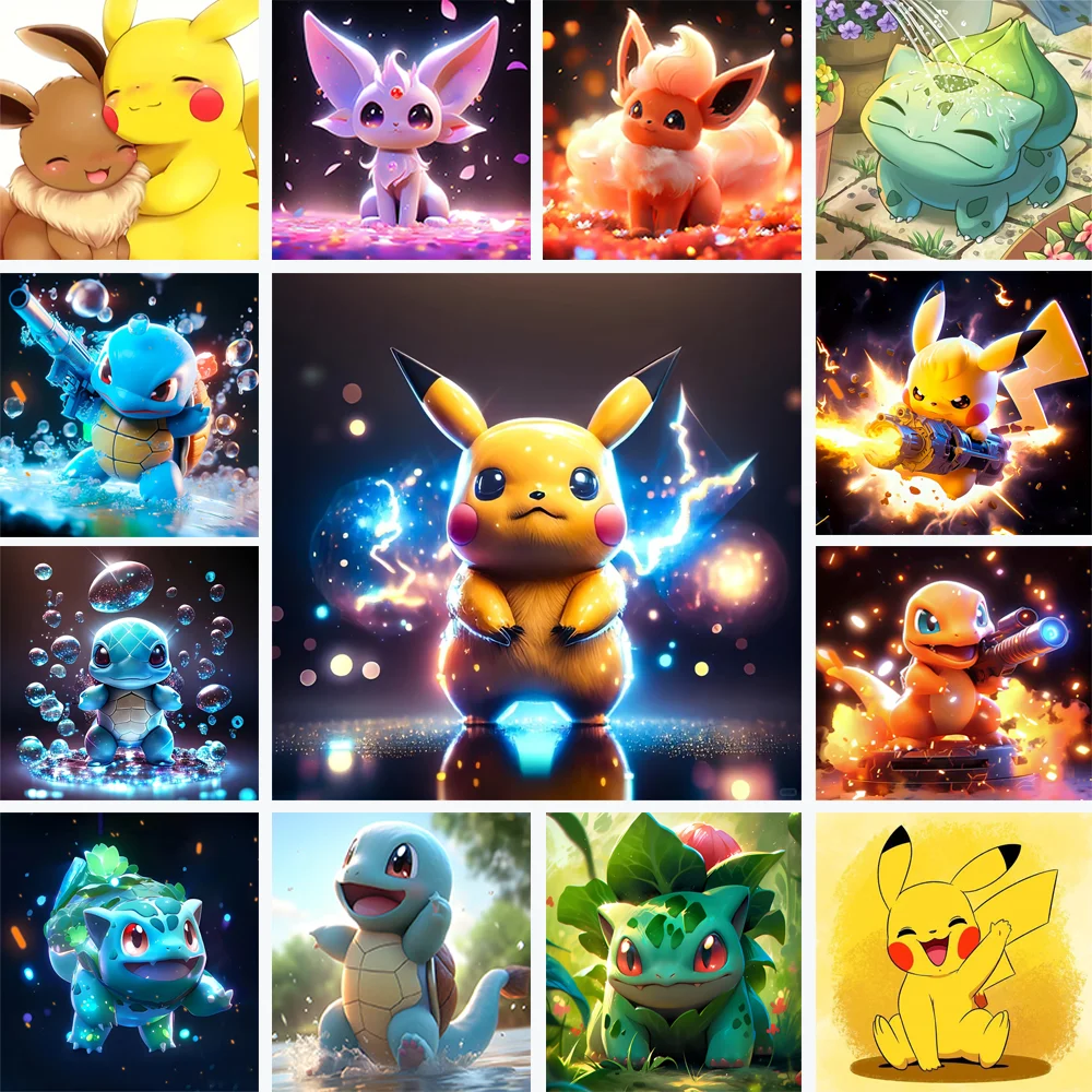 Pokémon 5D DIY Diamond Art Painting Pikachu Squirtle Eevee Diamond Embroidered Mosaic Picture Art Craft Home Decor Holiday Gift