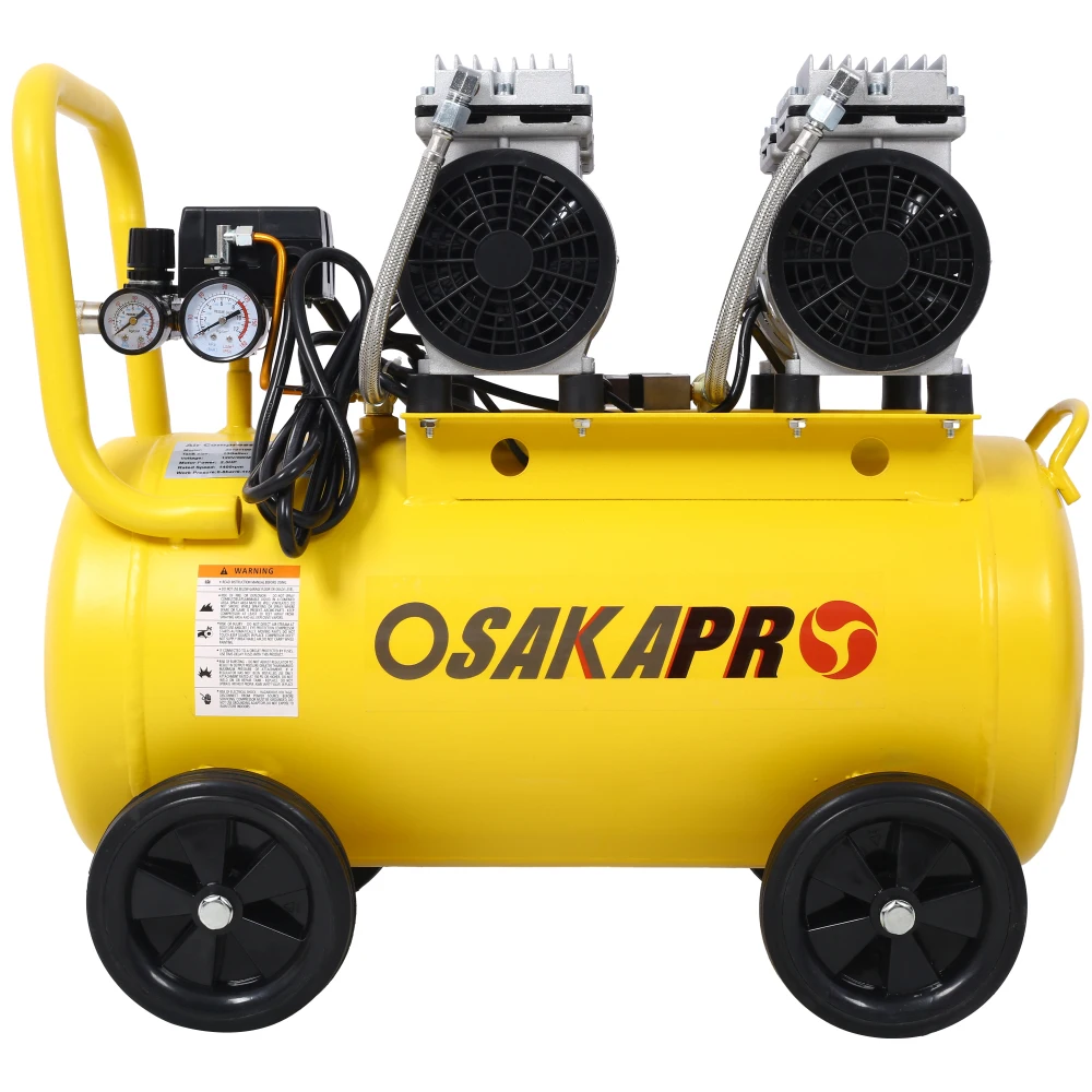 

2.5 HP Silent Air Compressor 13 Gallon, Oil-Free, Lightweight with Wheels, 70 dBA Noise Level, with Automatic Drain Valve,Yellow