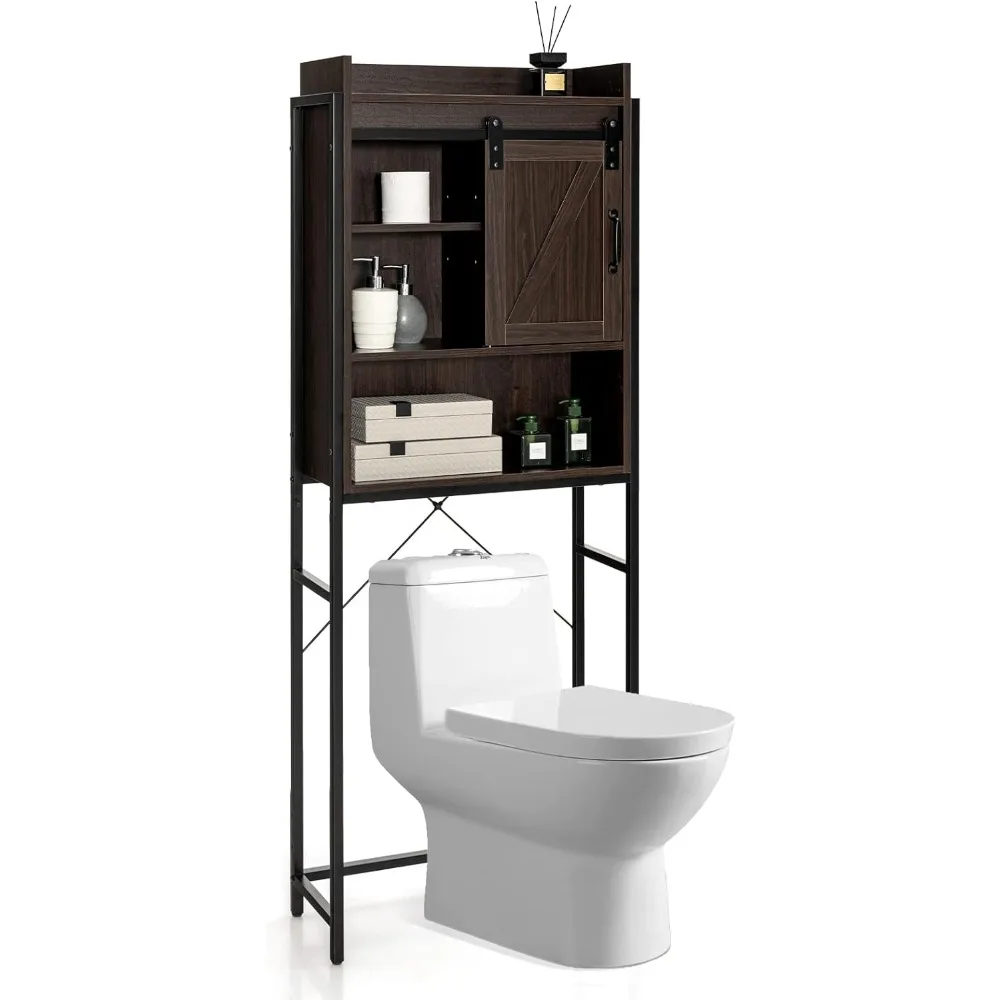 

Storage Cabinet Above The Bathroom - Independent Bathroom Storage Rack with Adjustable Shelf and Sliding Barn Door