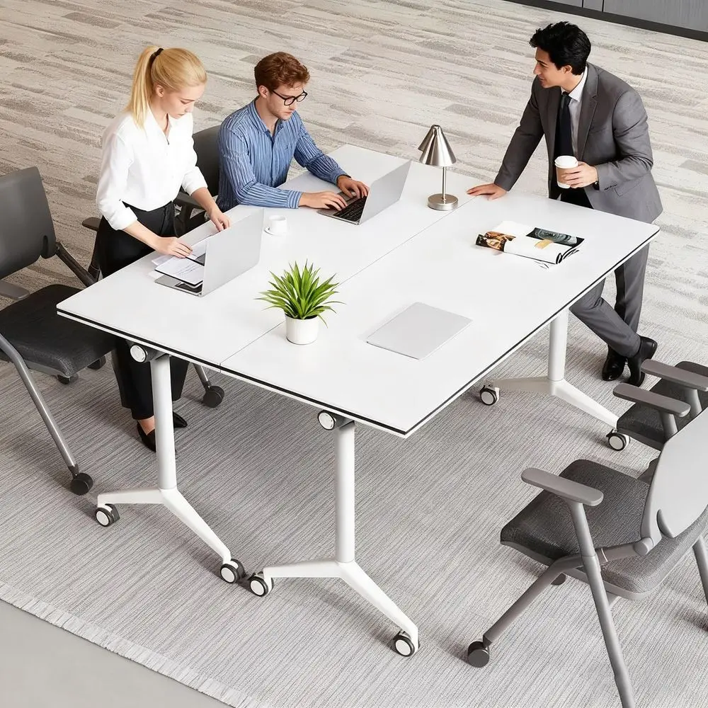 

Folding Conference Table Bussiness Conference Room Tables with FlipTop Design amp Silent Wheels Portable for Trainings Offices