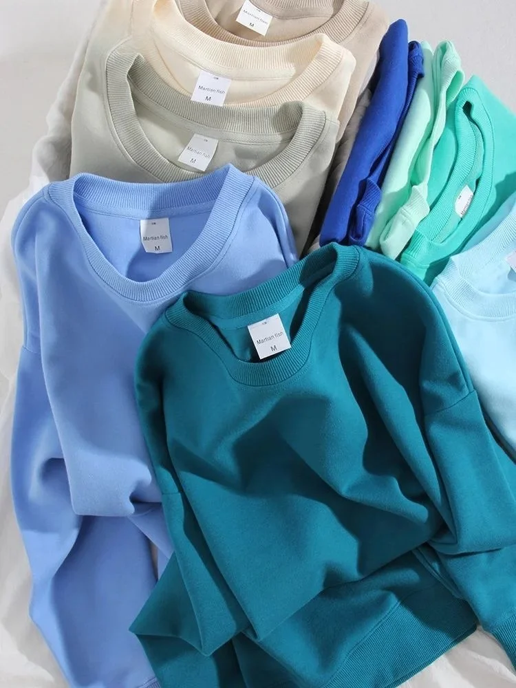 

Sreirl Oversize Gray Sweatshirt Women Winter Autumn Cotto Cleanfit Style A-Line Sleeve Thin Non-Shrinkage Short Sleeve