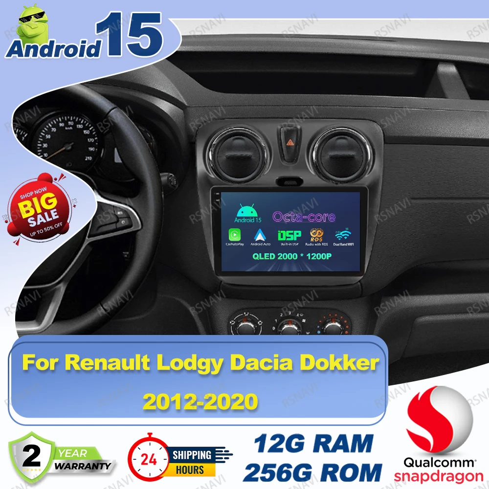 

Android 15 Car Radio For Renault Lodgy Dacia Dokker 2012 2013 2014-2020 DVD Snapdragon IPS AUTO RDS Systems 5G WIFI Navigation