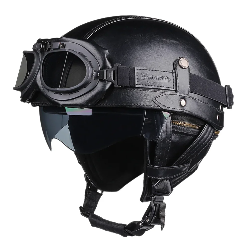 Retro Motorhelm DOT Certificering Moto Helm Heren Dames Halve Helm HD Lens Casco Vier Seizoenen Rijden Scooter Capacetes