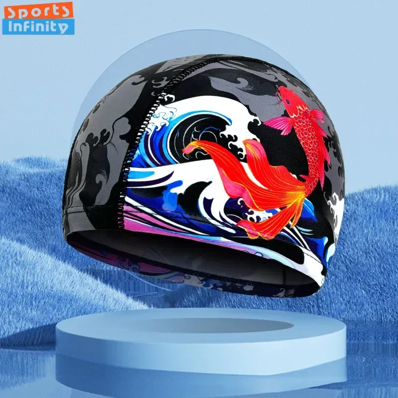 أزياء الكبار قبعة السباحة للجنسين لهب مطبوعة قبعة السباحة مريحة عدم الانزلاق النسيج قبعات السباحة اكسسوارات السباحة