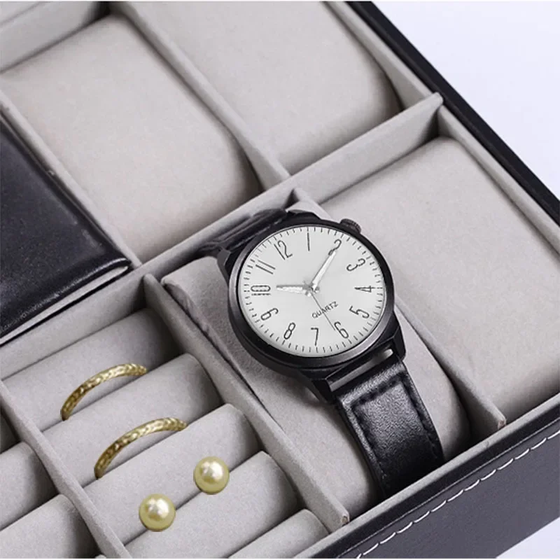 صندوق تخزين يومي متعدد الوظائف من جلد البولي يوريثان KSGM لصندوق الساعة صندوق تخزين المجوهرات مع قفل #5