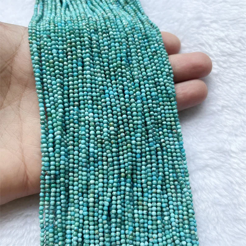 Rare Original Faceted Hubei Turquoise 100% Undyed 2-2.5MM Genuine Gemstone Natural Stone Beads For Necklace Bracelet Jewelry