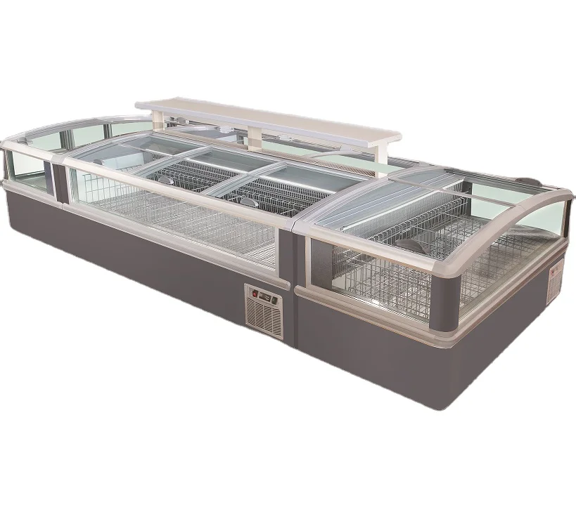 FL Island Style Refrigerated Cabinet Commercial Open Showcase Fridge For Supermarket Frozen Meat Product Display System