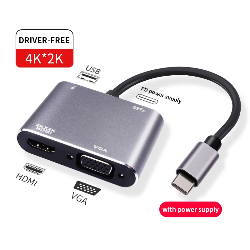 

Док-станция Type-c в HDMI, преобразователь VGA, подключение мобильного телефона на компьютер, ТВ-монитор, экранный проектор