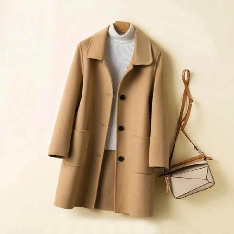 

Autumn Winter Lady Classic Solid Jackets Woolen Blends Coats Female New Designer Clothes Girls Korean Outerwear Coat