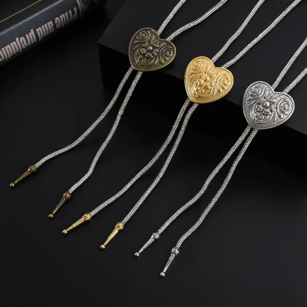 New Luxulry Heart-Shaped Unisex Fashion Bolo Tie for Men PU Leather Adjustable Rope Cowboy Western Trendy Jewelry Gifts