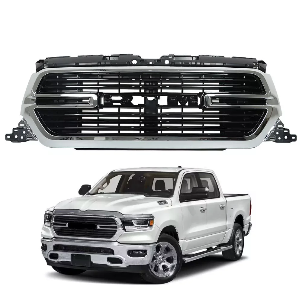 

High Quality Body Kit for 2019-2022 Dodge Ram 1500 Front Upper Center Mesh Grille Assembly Chrome With Fog Lampcustom