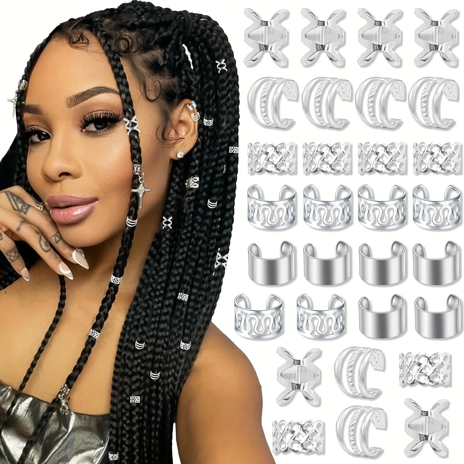 50/100PCS Legering Haar Sieraden voor Vlechten Dreadlock Accessoires Haar Manchetten Clips voor Vrouwen Mannen Haaraccessoires Vlecht decoratie - afbeelding 2