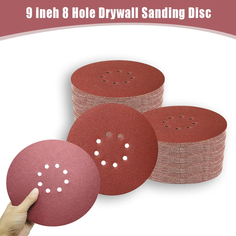 แผ่นกระดาษทรายแบบมีรู 8 รู ขนาด 9 นิ้ว 10 ชิ้น แบบตีนตุ๊กแก ความละเอียด 40-2000 กริต สำหรับเครื่องเจียรแบบสุ่มวงโคจร