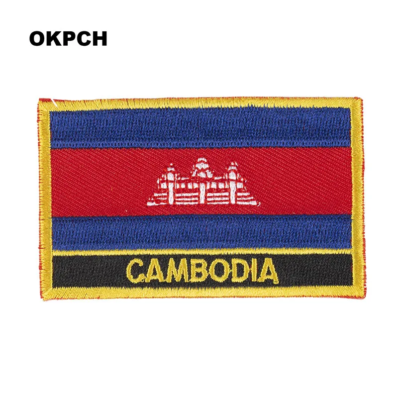 

Cambodia Flag Embroidery Patches Iron on Saw on Transfer patches Sewing Applications for Clothes in Home&Garden
