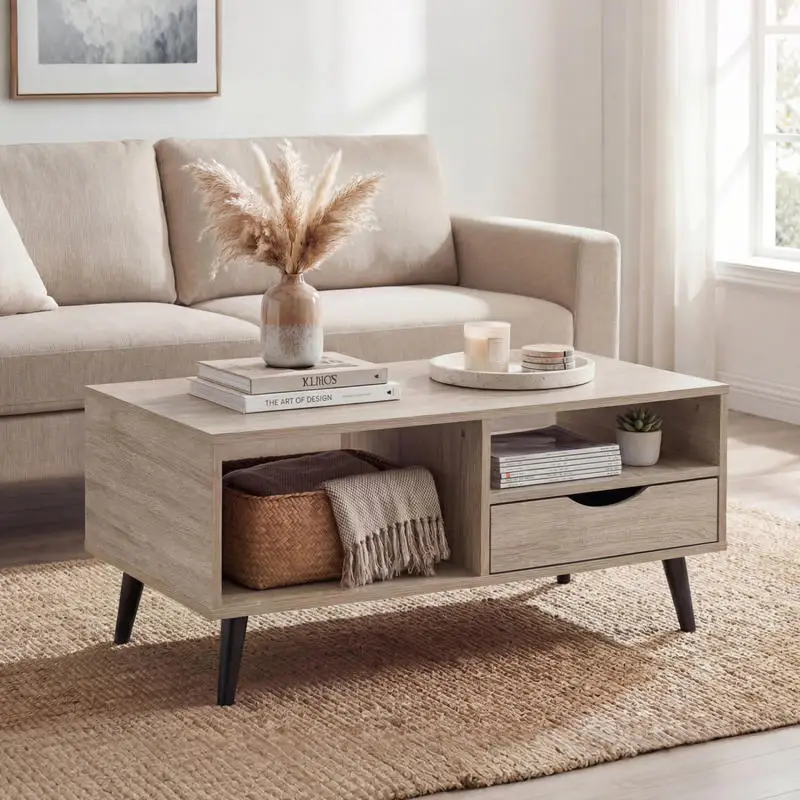 

Coffee Table with Storage Rustic Rectangle Center Table-Natural