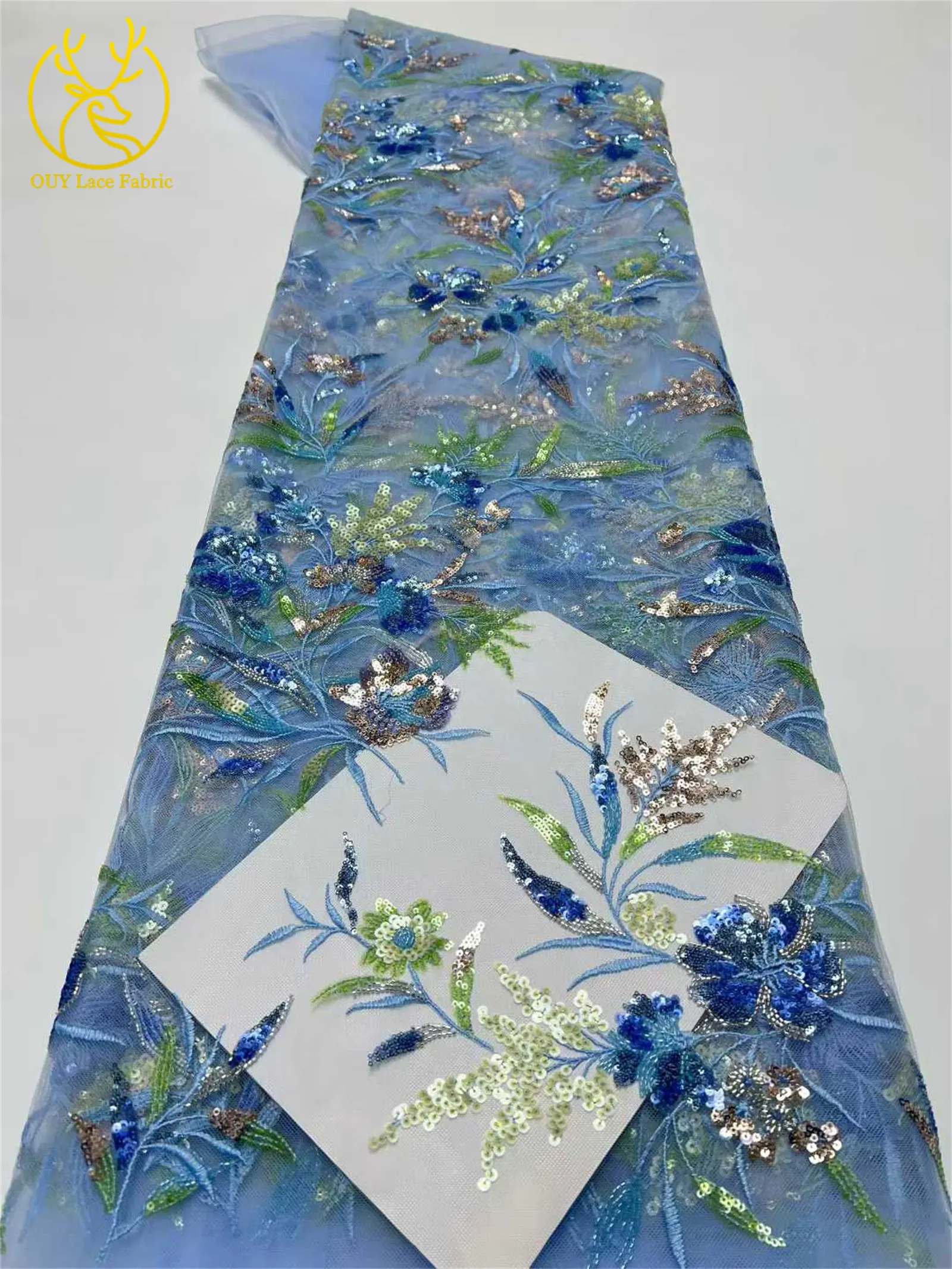 Neuester mit Pailletten bestickter Spitzenstoff 2026 Hochwertiger nigerianischer Perlen-Spitzenstoff, geeignet für Damen-Hochzeitskleider, 5 Yards – Detail 17