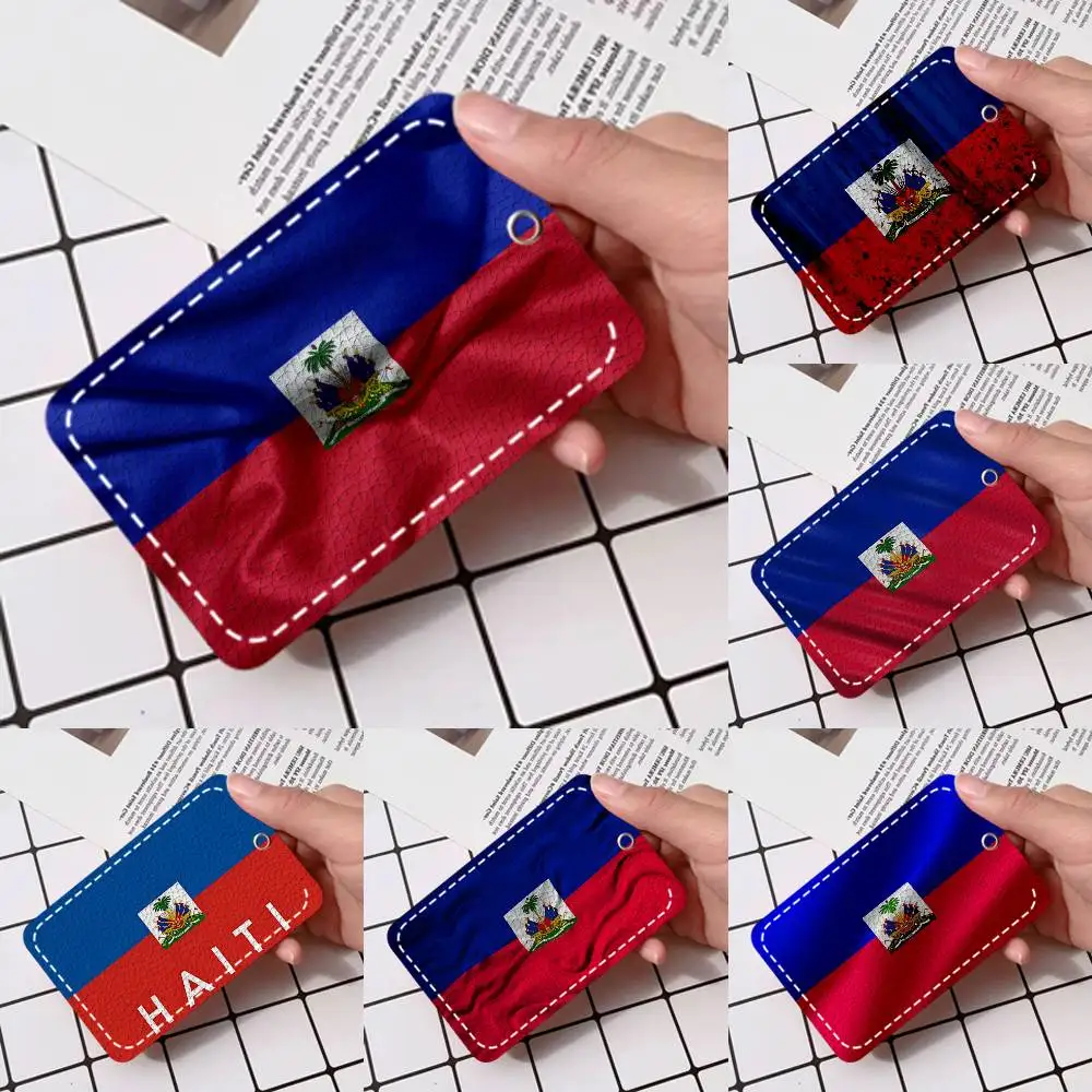 

Винтажный держатель для карт с флагом Гаити, подходит для кредитных карт, проездных билетов, мягкий кожаный прямоугольный брелок-чехол для ключей.