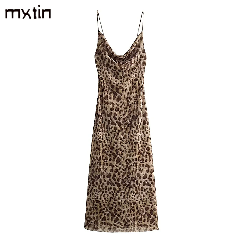 

Women's Midi Dress Autumn Sexy Animal Vintage Spaghetti Strap Female Party Evening Elegant and Pretty Women's Dresses Vestidos