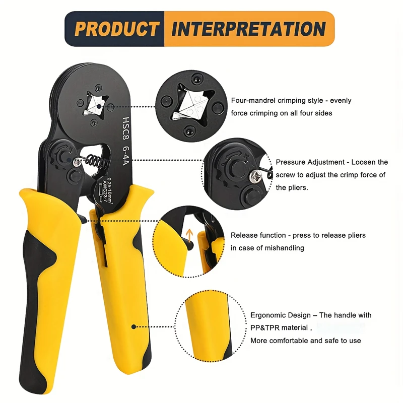 Hsc8 6-4 Tube Type Terminal Crimping Plier 3-in-1 Fully Automatic Wire Stripping Pliers Set  Ve Terminals Electrician Tool Kit