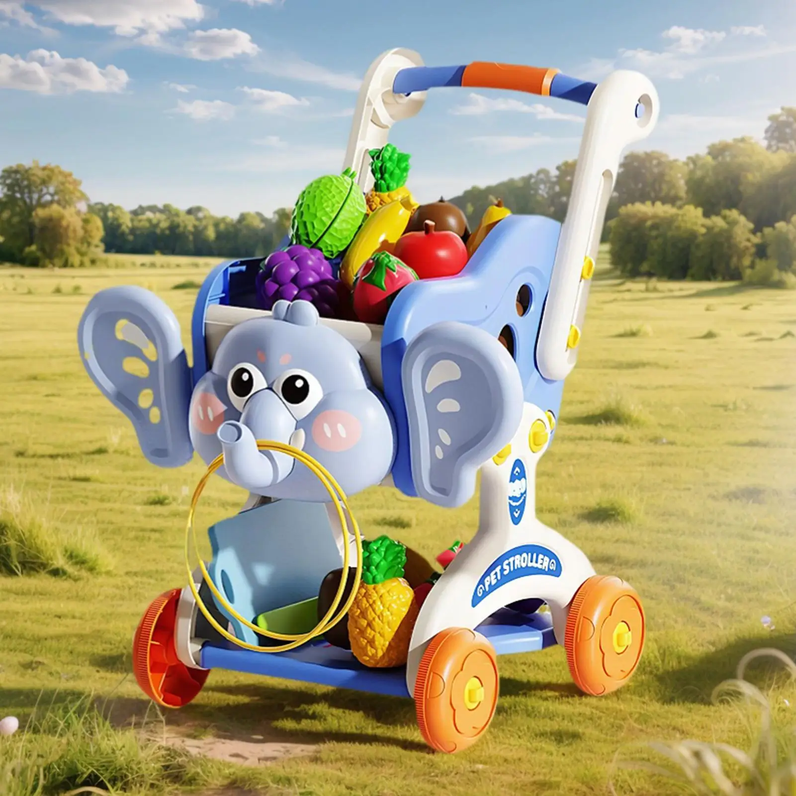 Kids Shopping Cart Baby Shopping Cart Toy Set Realistic Food Toy Set For 3 Years Boys Girls Kitchen Grocery Store Market Home