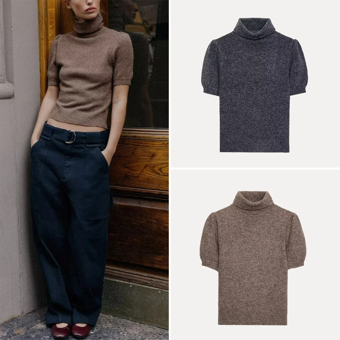 

Faionable Knitted ort Sve High Collar Bubble Women's Top Ele Personali Winter 2025 Z European Sle Regular...