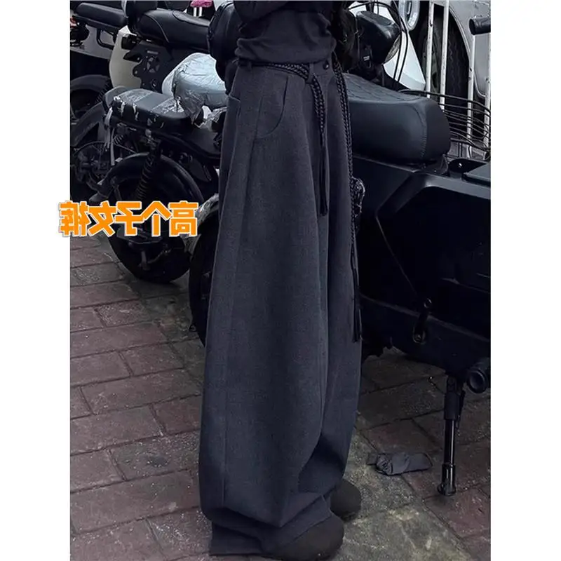 Pantalones de traje de lana con forro de Fce Extra largo para mujer, pantalones holgados de cintura alta para otoño e invierno, pantalones con corte de bota de tacón alto