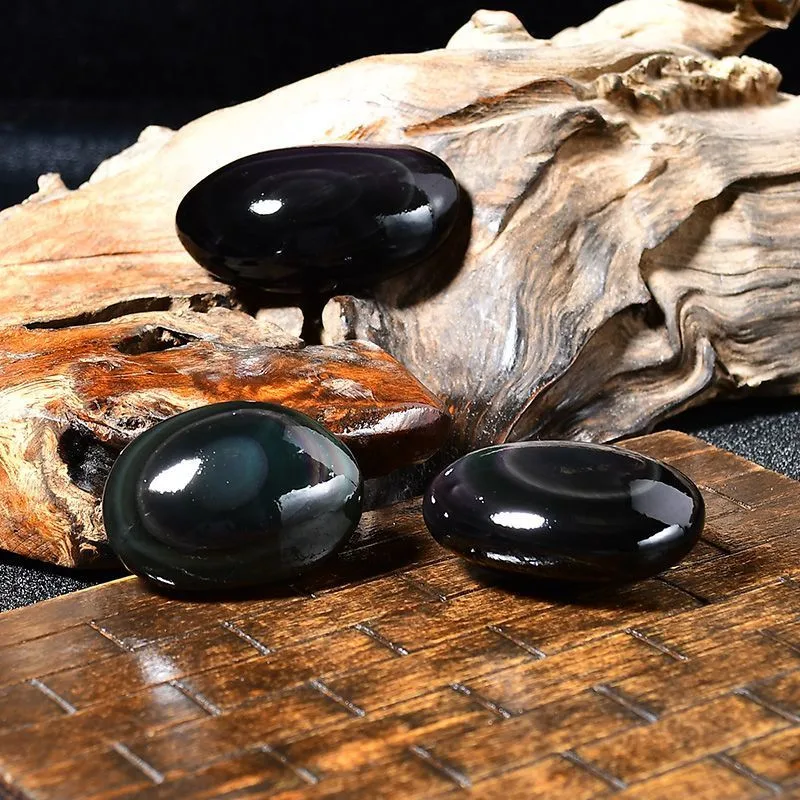 Natural crystal obsidian handlebars, raw stone mineral items for home decoration