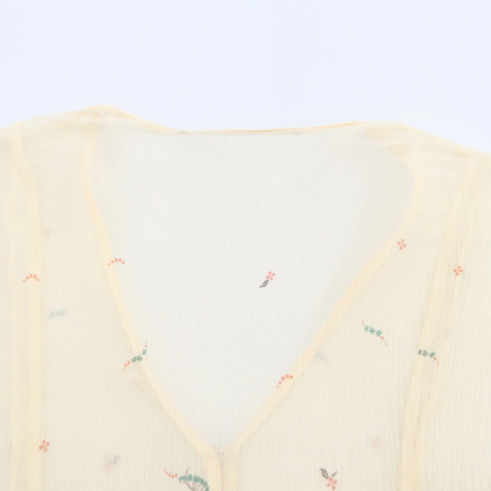 Deeabae Silk Printed Long Sleeve V-Neck Women's Shirt Summer New Arrival French Style Fashionable Top For Ladies