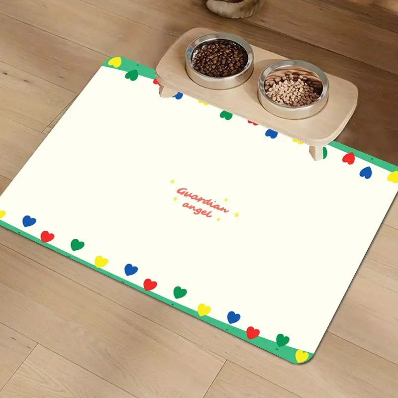 VIKAMA Polka Dot & Cartoon Cat Diatom Mud Pet Feeding Mat, 8 Designs, Non-Slip Washable Absorbent Dog Cat Mat